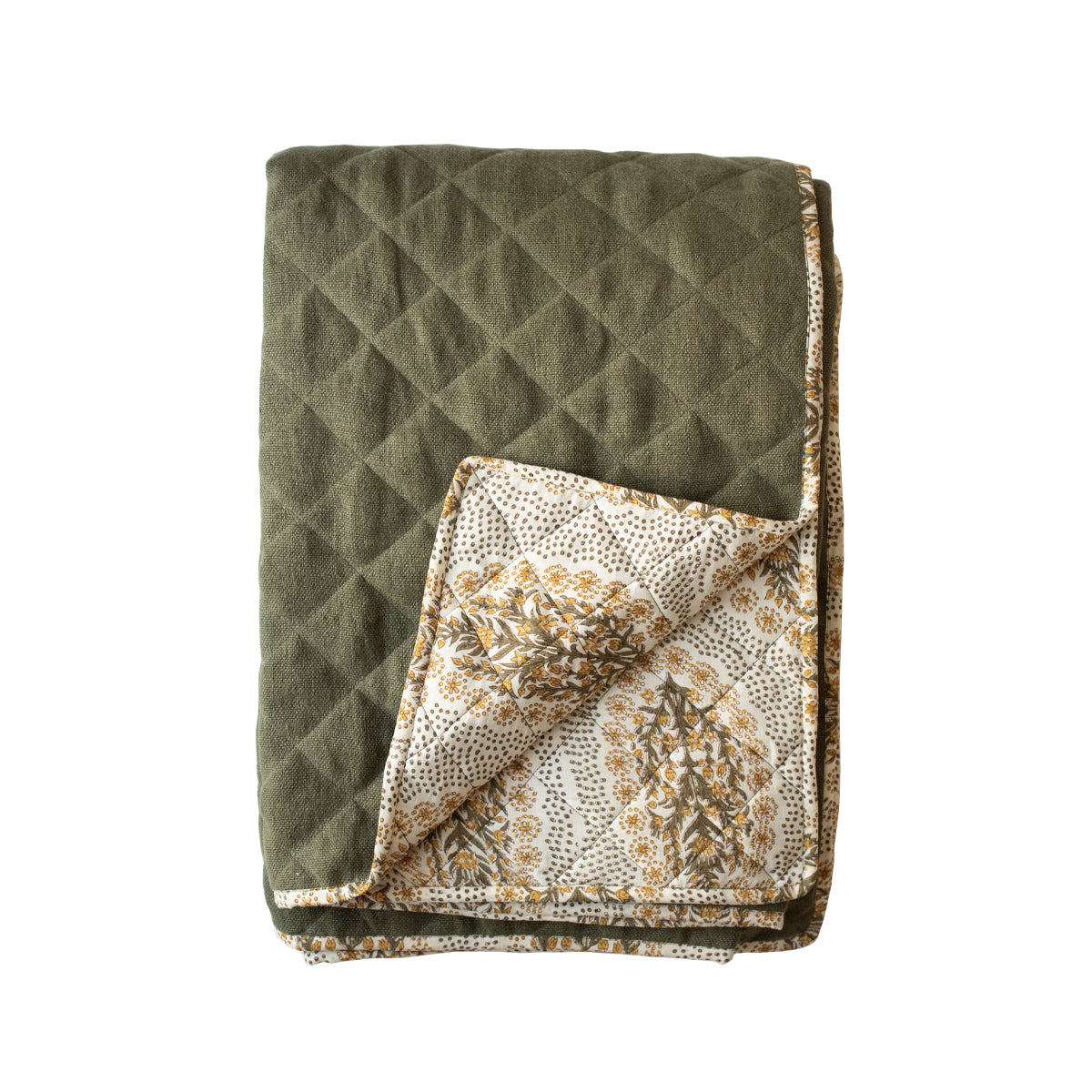 Olive Floral Block Print Coverlet Tuesday Made