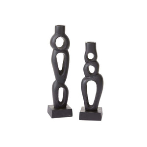 Sculptural Black Candlestick Pair